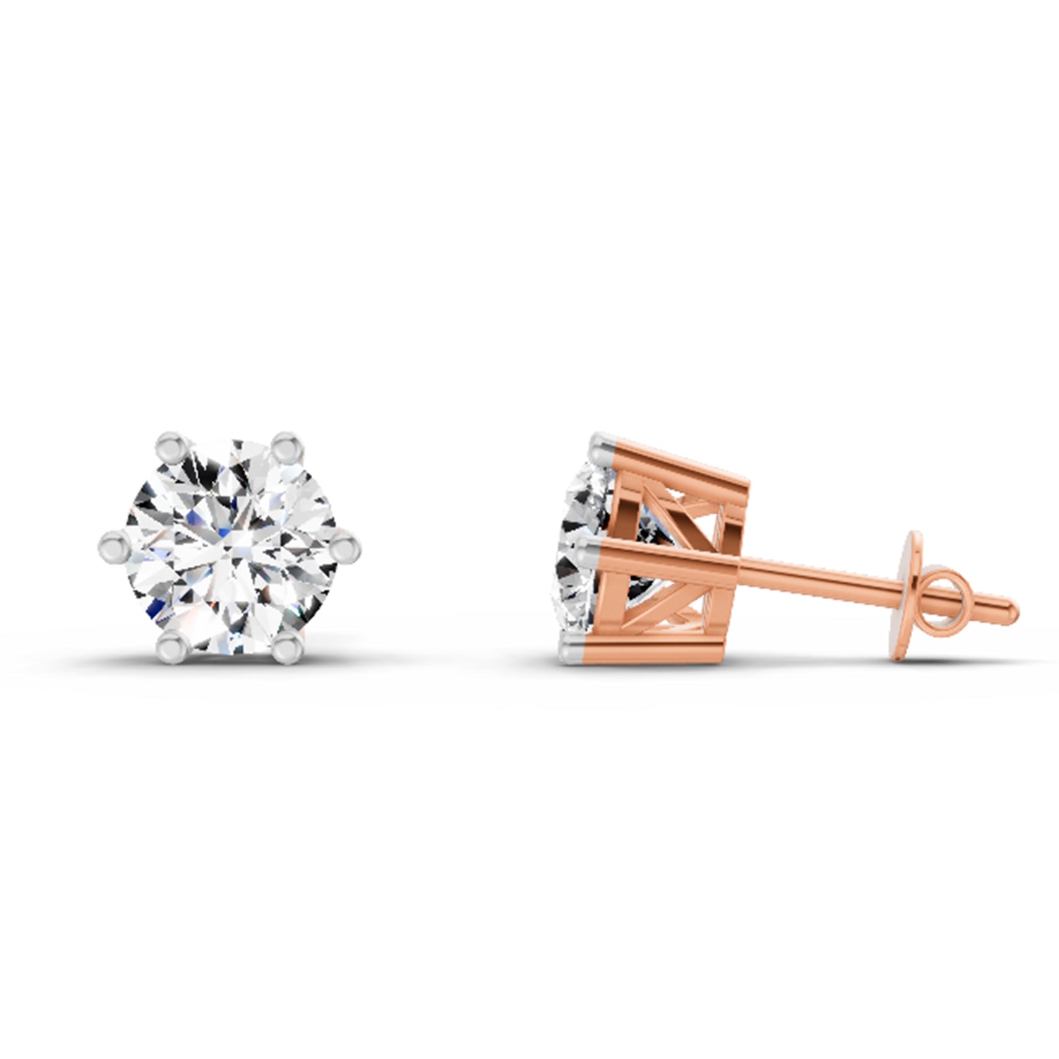 2.39 Ct Round Shape 6 Prong Solitaire Diamond Stud Earrings | 14K Rose Gold