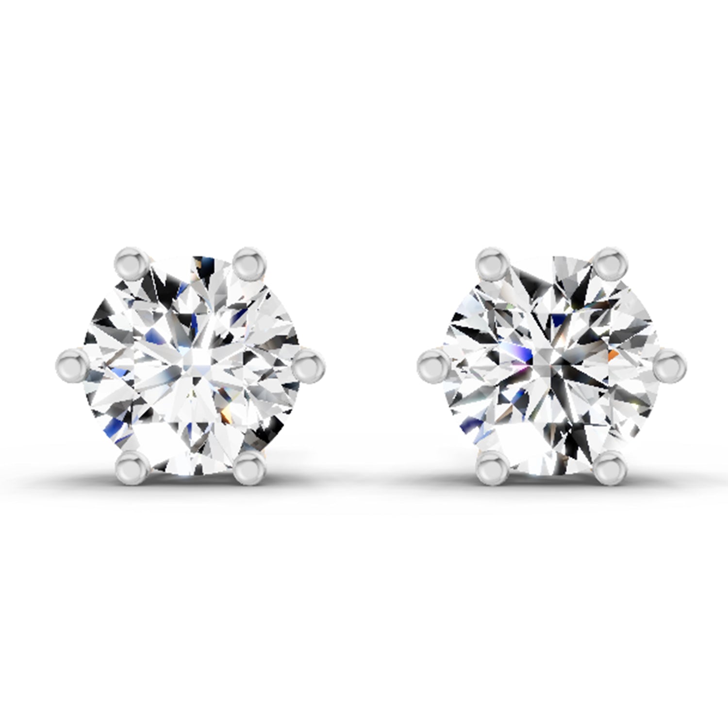 2.39 Ct Round Shape 6 Prong Solitaire Diamond Stud Earrings | 14K White Gold