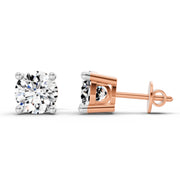 2.39 Ct Round Shape 4 Prong Solitaire Diamond Stud Earrings | 14K Rose Gold