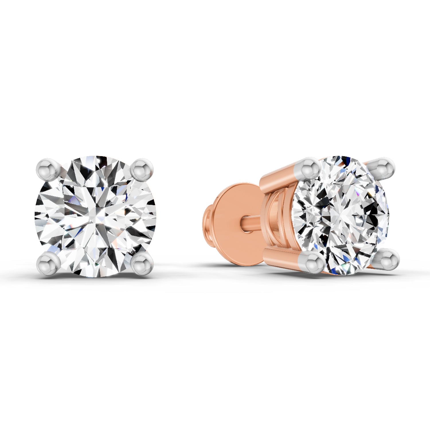 2.46 Ct Round Shape 4 Prong Solitaire Diamond Stud Earrings | 14K Rose Gold
