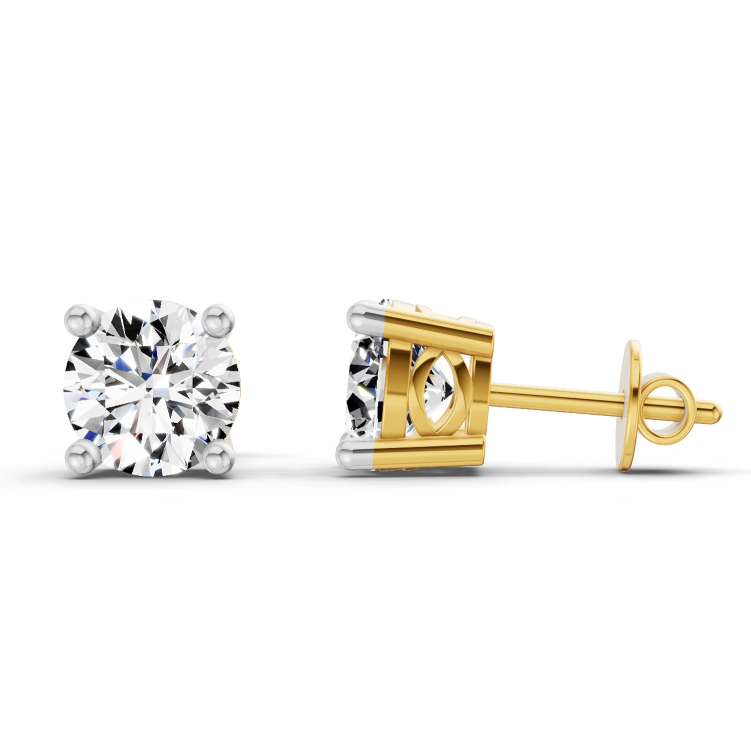 2.46 Ct Round Shape 4 Prong Solitaire Diamond Stud Earrings | 14K Rose Gold