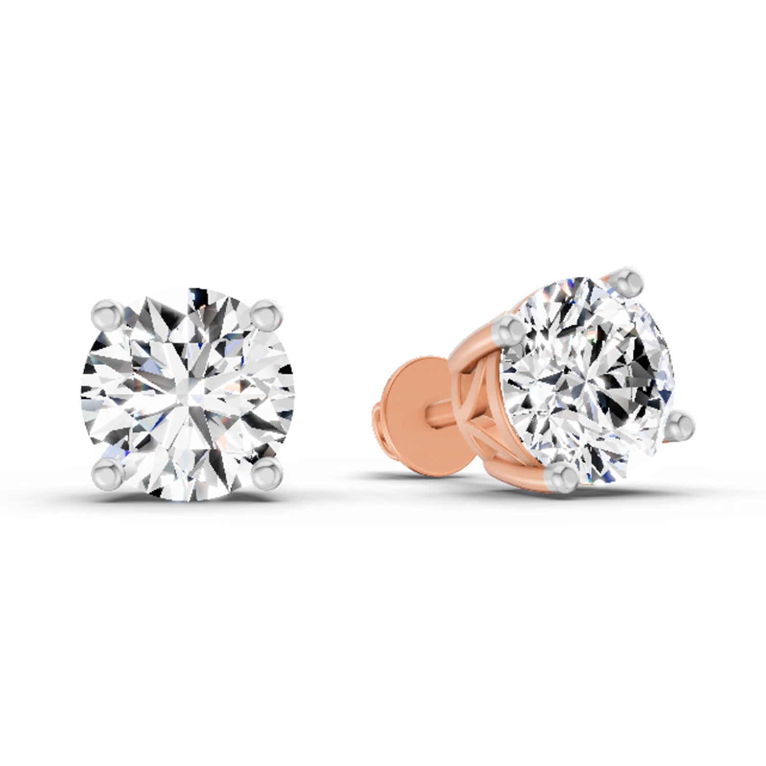 2.28 Ct Round Shape 4 Prong Solitaire Diamond Stud Earrings | 14K Rose Gold