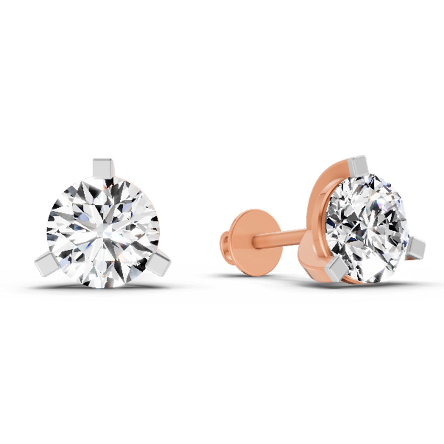 2.28 Ct Round Shape 3 Prong Solitaire Diamond Stud Earrings | 14K Yellow Gold