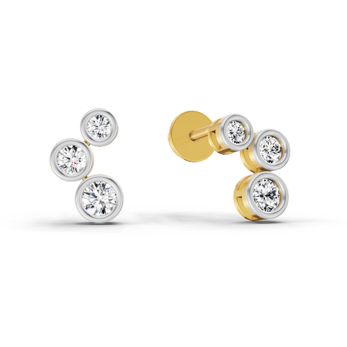 0.66 Ct Bezel Set Stud Earrings | 14K Yellow Gold  FG VS Quality Diamonds