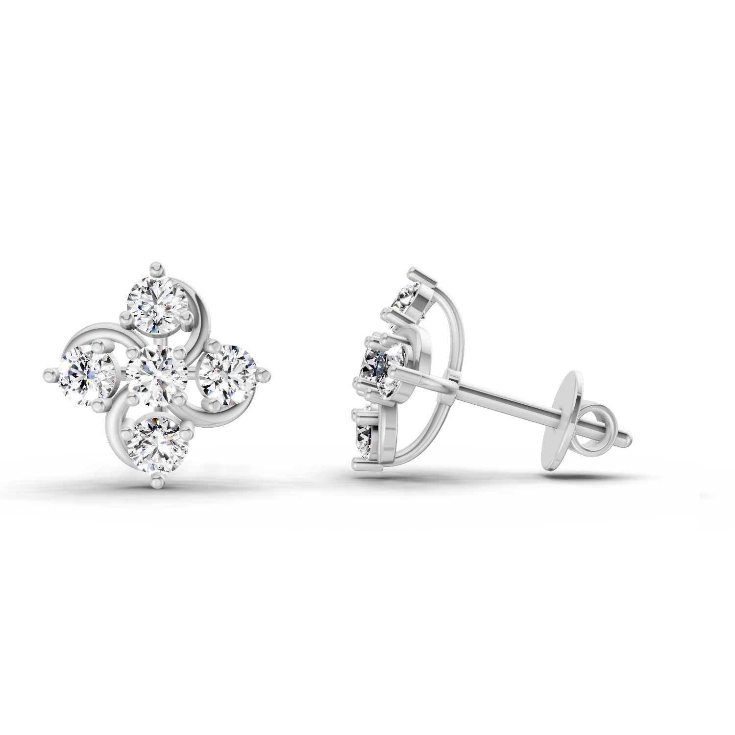 0.69 Ct Round Flower Stud Earrings | 14K White Gold