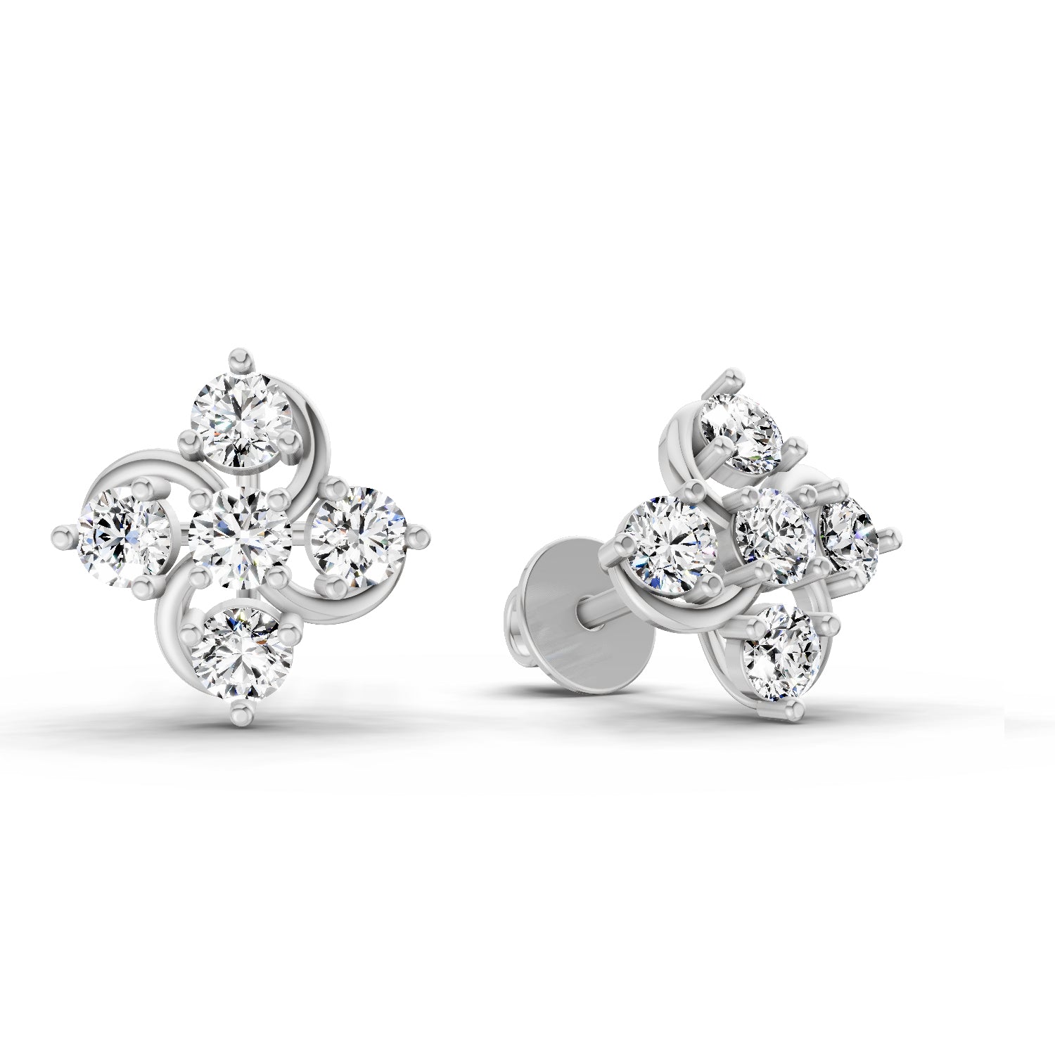 0.69 Ct Round Flower Stud Earrings | 14K White Gold