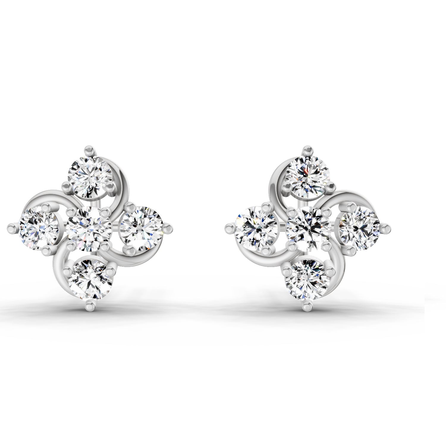 0.69 Ct Round Flower Stud Earrings | 14K White Gold
