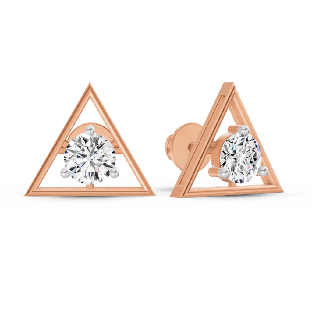 0.67 Ct  Round Shape Diamond Solitaire Stud Earrings | 14K Rose Gold
