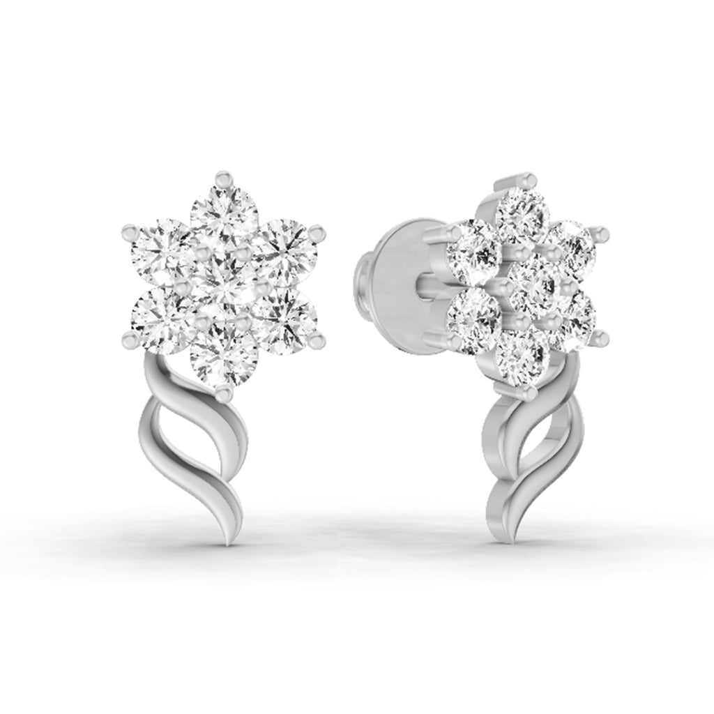 0.97 Ct  Round Shape Diamond Floral Stud Earrings | 14K Rose Gold
