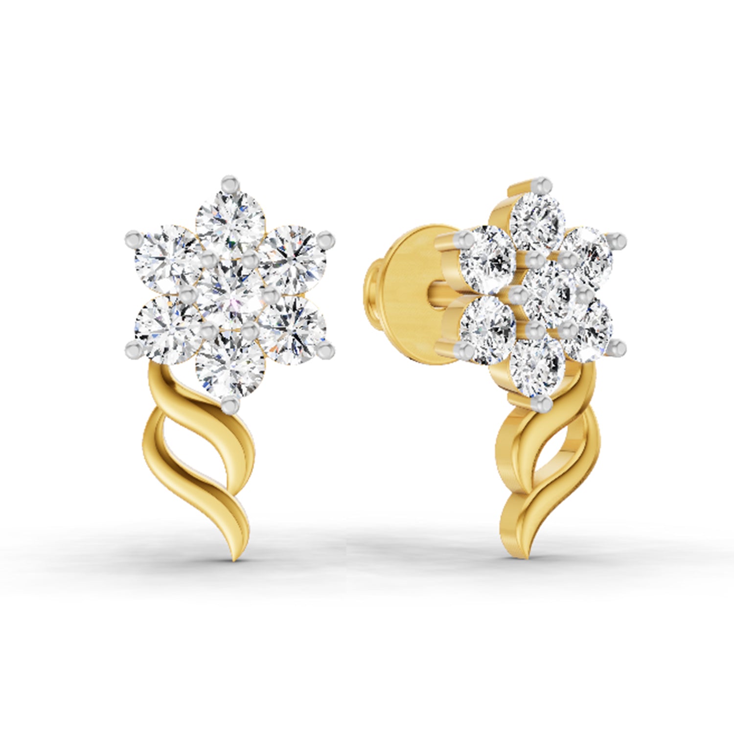0.97 Ct  Round Shape Diamond Floral Stud Earrings | 14K Rose Gold