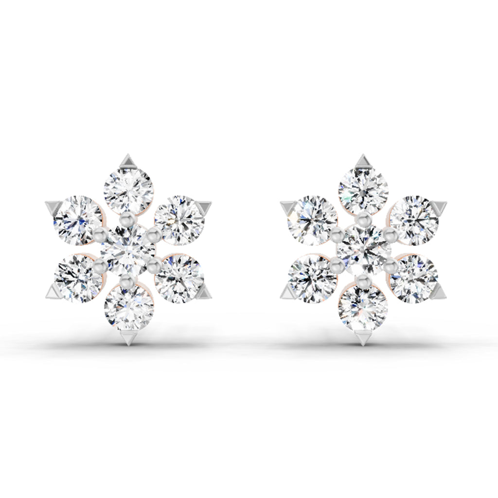 0.98 Ct  Round Shape Diamond Floral Cluster Stud Earrings | 14K Rose Gold