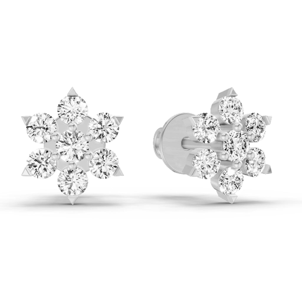 0.98 Ct  Round Shape Diamond Floral Cluster Stud Earrings | 14K Rose Gold