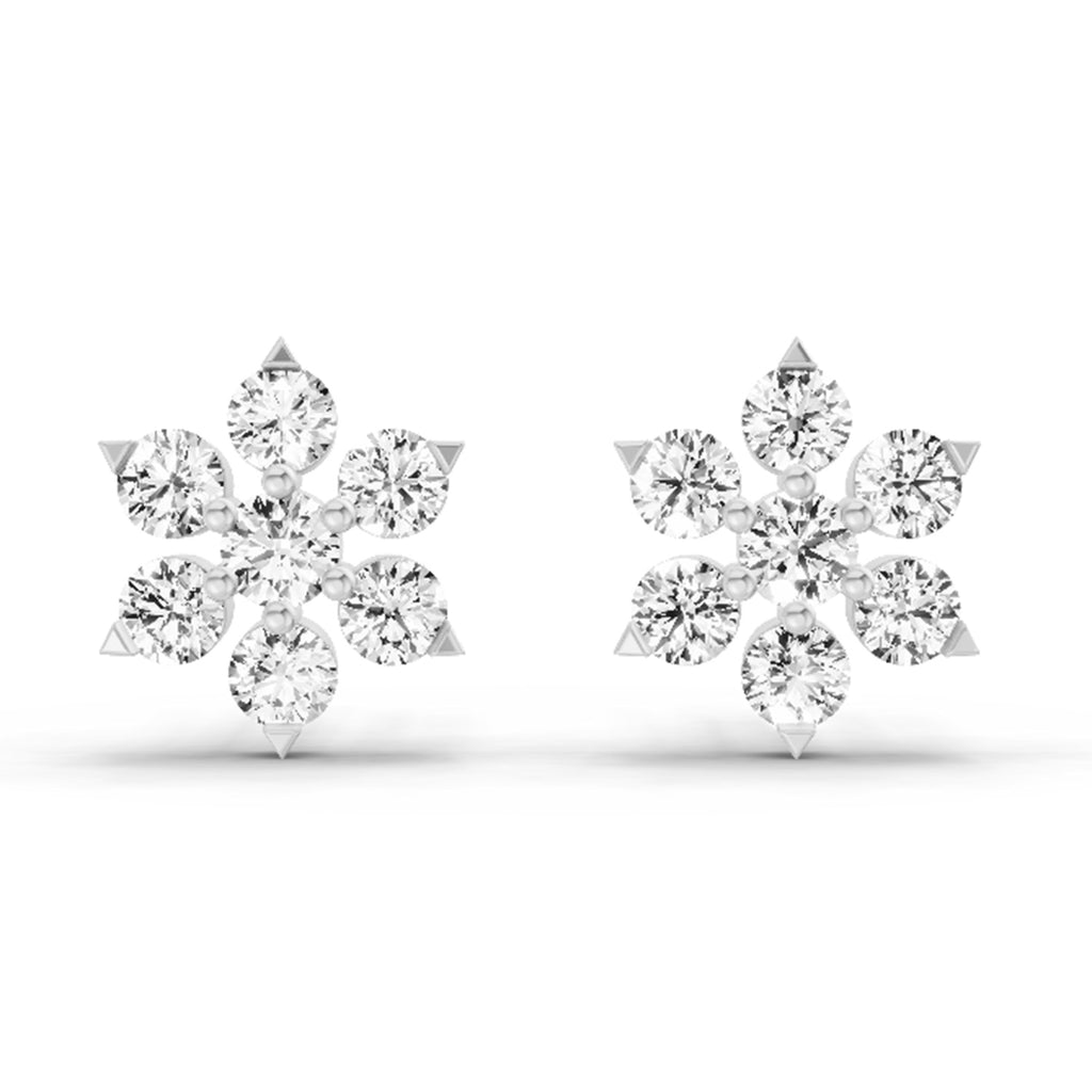 0.98 Ct  Round Shape Diamond Floral Cluster Stud Earrings | 14K Rose Gold