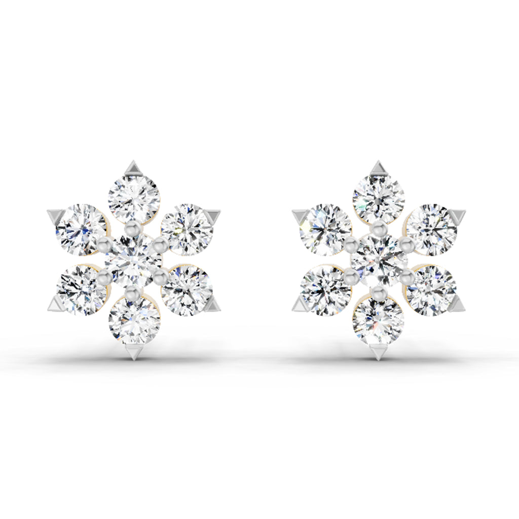0.98 Ct  Round Shape Diamond Floral Cluster Stud Earrings | 14K Rose Gold