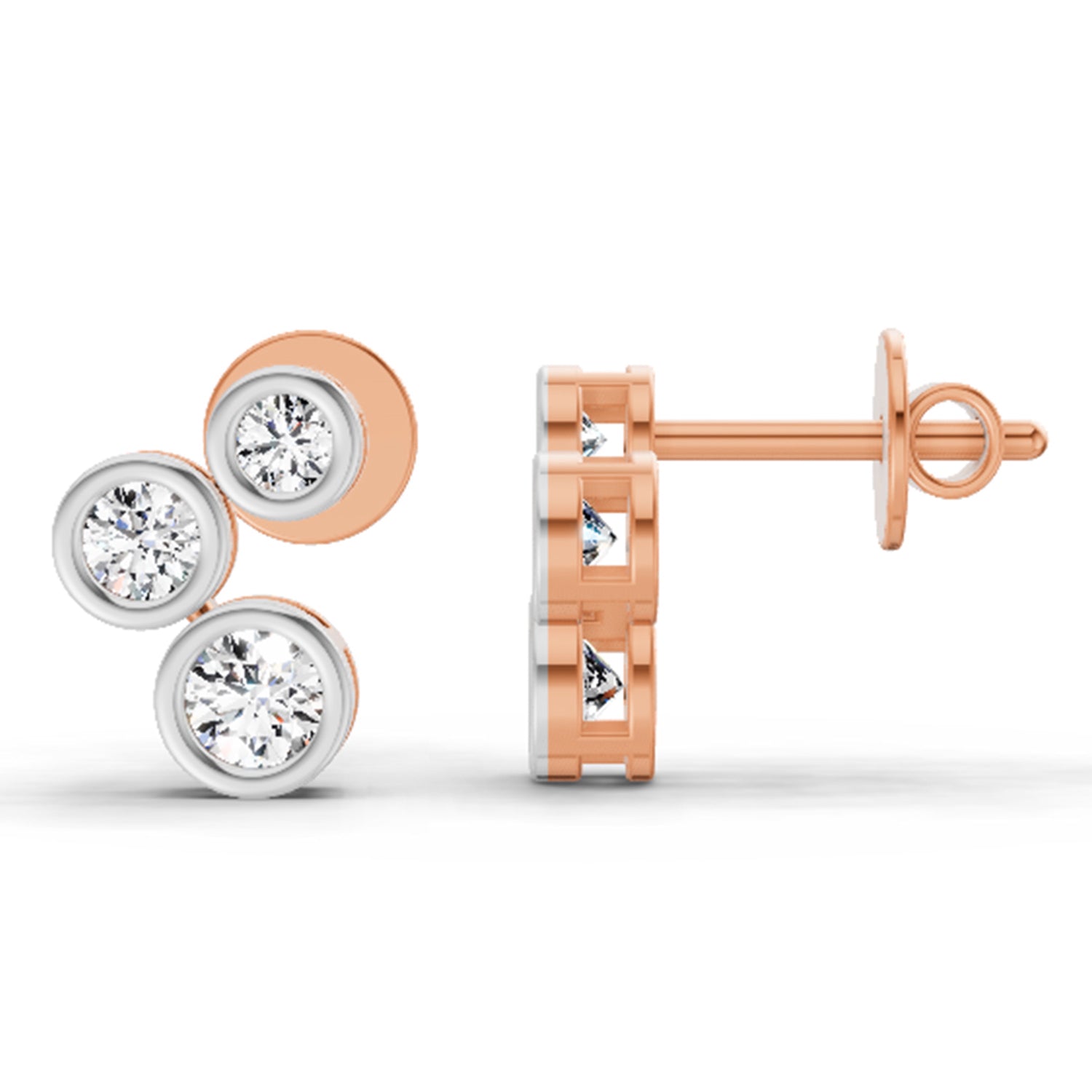 0.67 Ct Round 3 Stone Earrings | 14K Rose Gold