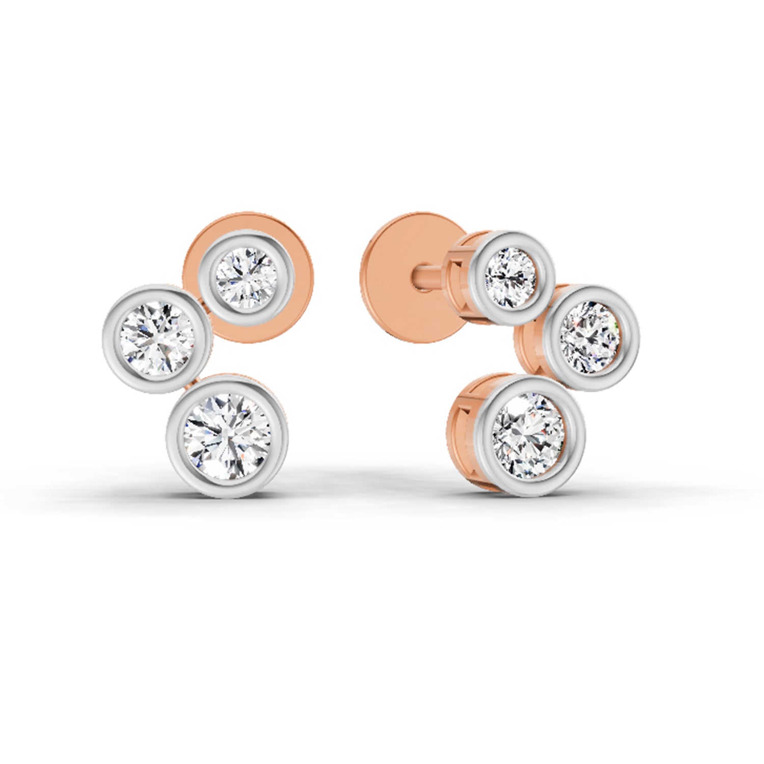 0.67 Ct Round 3 Stone Earrings | 14K Rose Gold