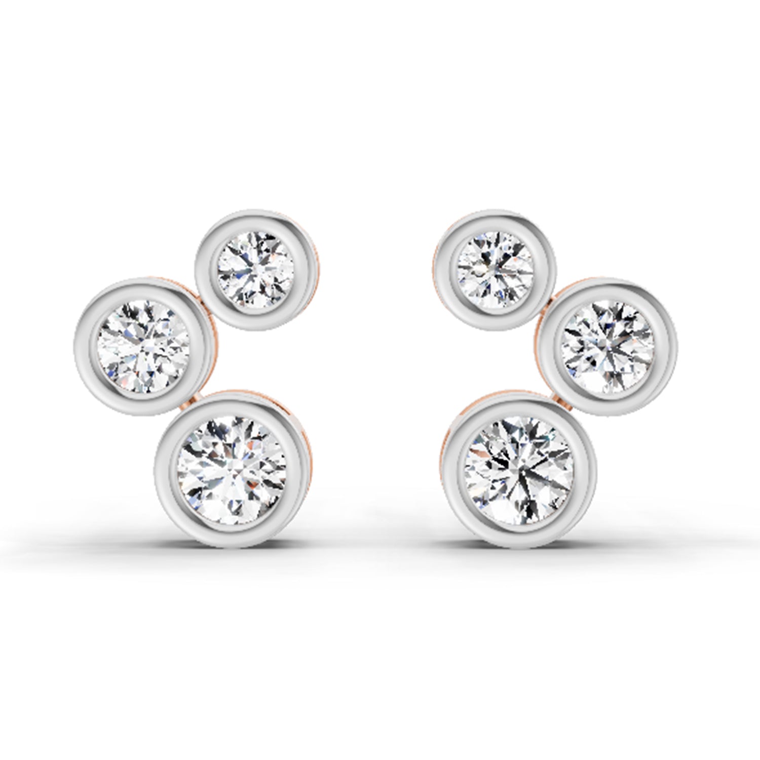0.67 Ct Round 3 Stone Earrings | 14K Rose Gold