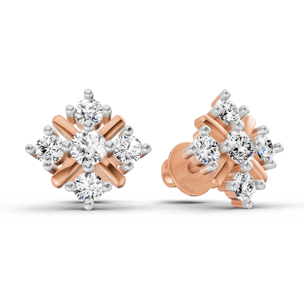 0.98 Ct  Round Shape Diamond Stud Earrings | 14K Rose Gold