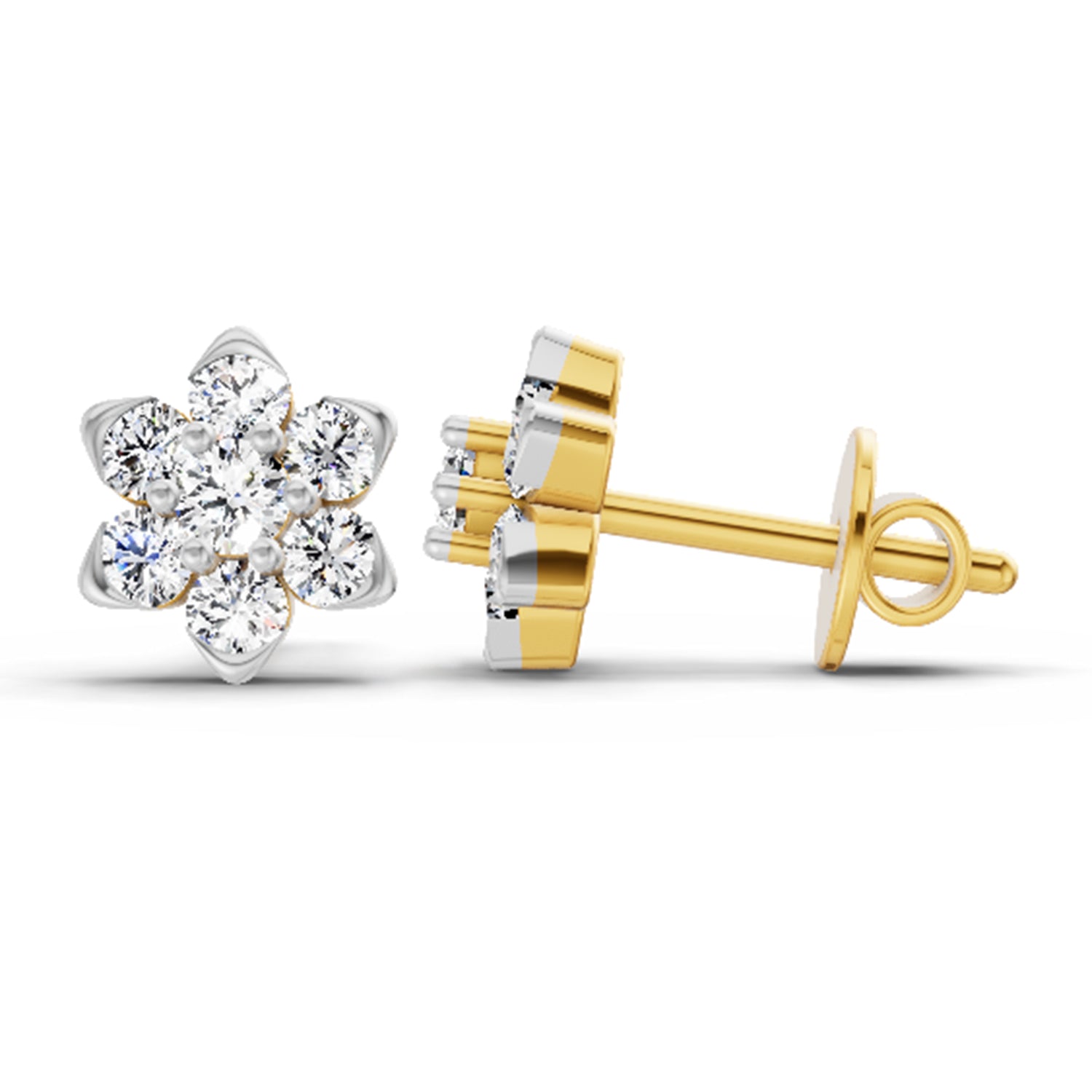 0.67 Ct  Round Shape Diamond Flower Cluster Stud Earrings | 14K Yellow Gold