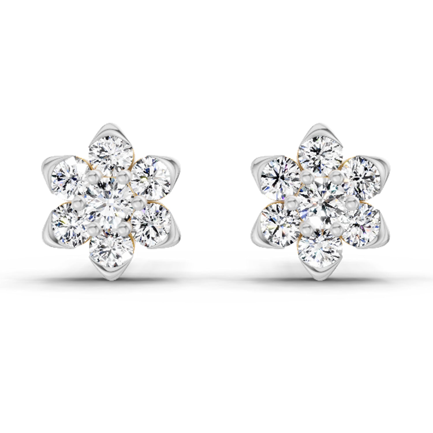 0.67 Ct  Round Shape Diamond Flower Cluster Stud Earrings | 14K Yellow Gold