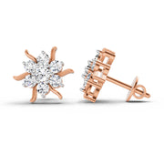 0.92 Ct  Round Shape Diamond Floral Cluster Stud Earrings | 14K Rose Gold
