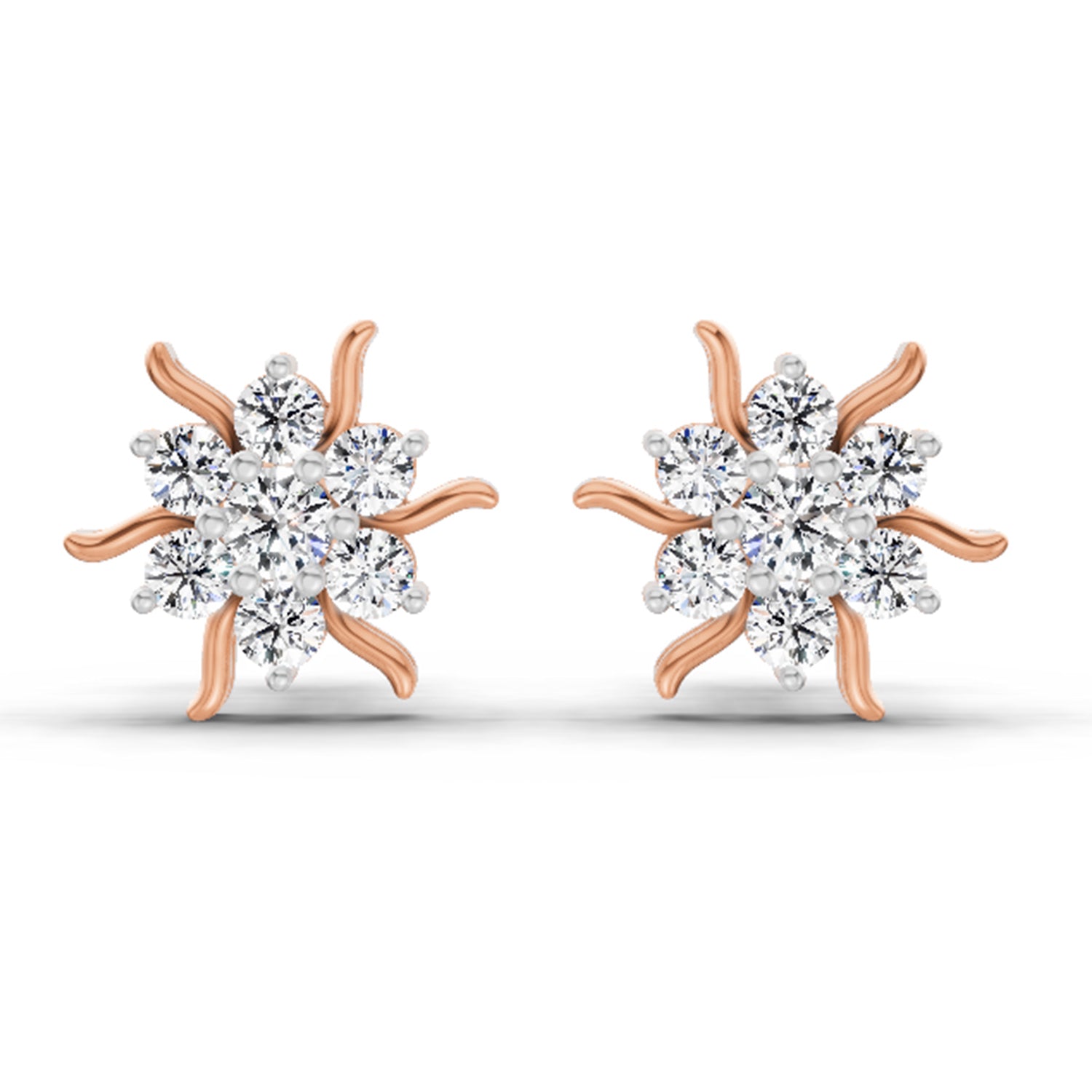 0.92 Ct  Round Shape Diamond Floral Cluster Stud Earrings | 14K Rose Gold