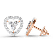 0.63 Ct  Heart Shape 3 Stone Round Shape Diamond Stud Earrings | 14K Rose Gold