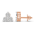 1 Ct  Round Shape Diamond 3 Stone Stud Earrings | 14K Rose Gold