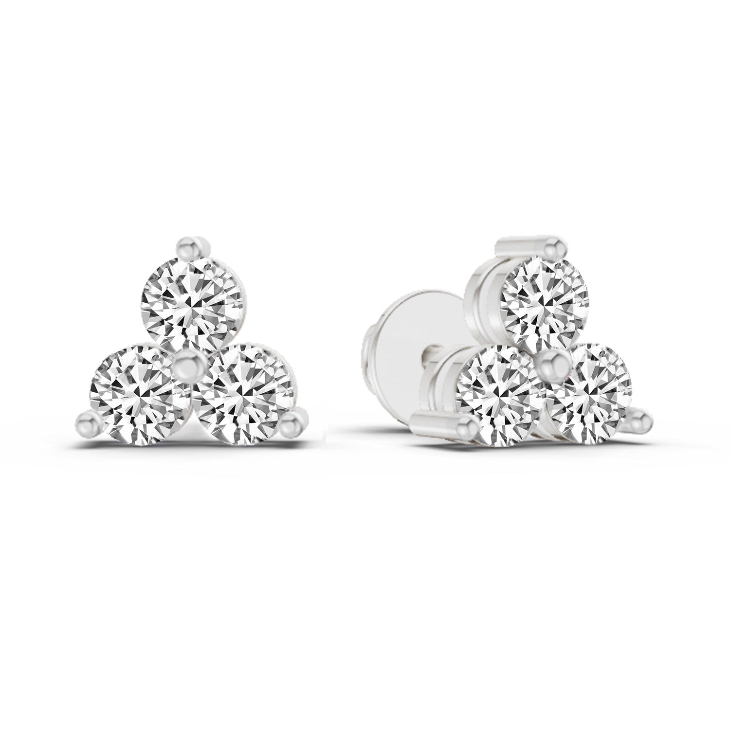 1 Ct  Round Shape Diamond 3 Stone Stud Earrings | 14K Rose Gold
