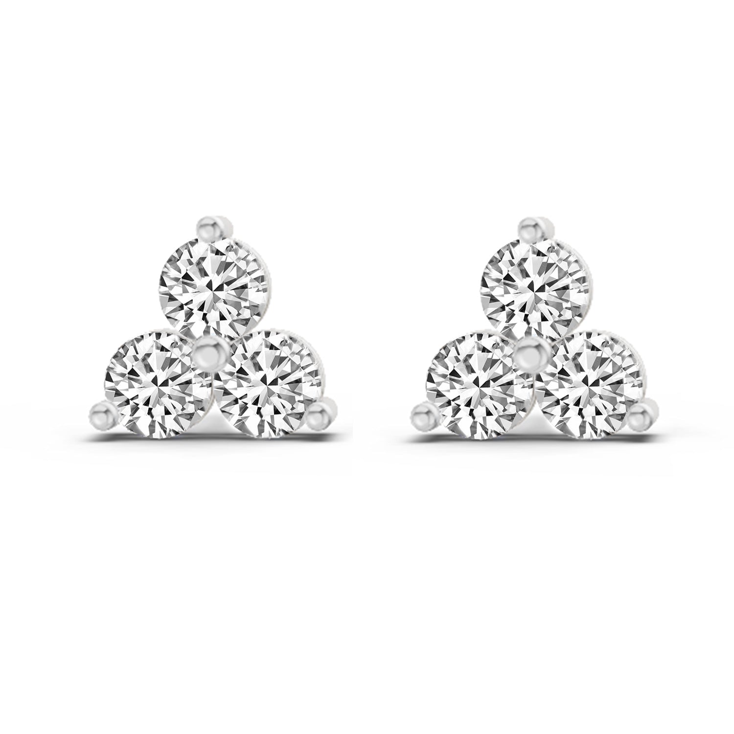 1 Ct  Round Shape Diamond 3 Stone Stud Earrings | 14K Rose Gold