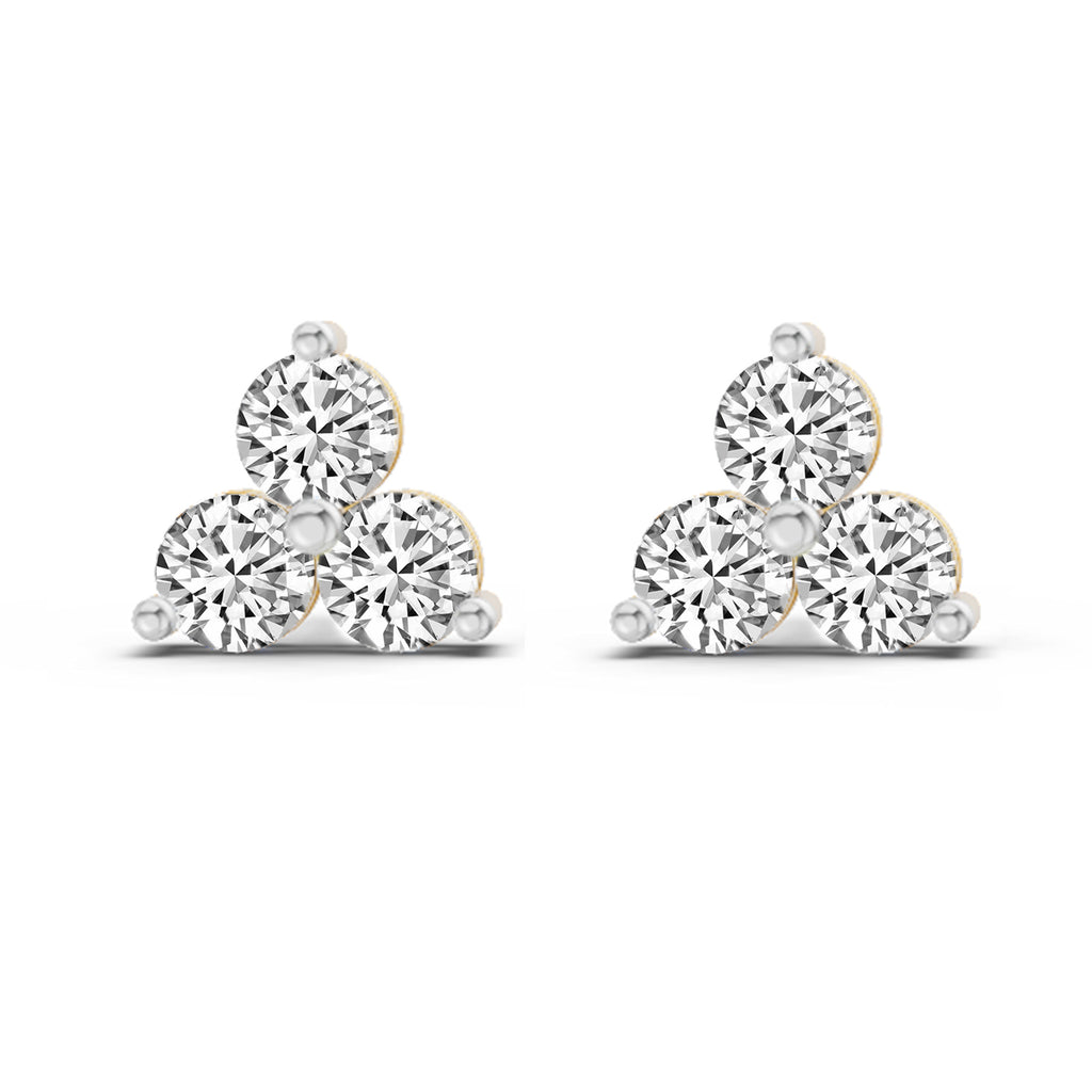 1 Ct  Round Shape Diamond 3 Stone Stud Earrings | 14K Rose Gold