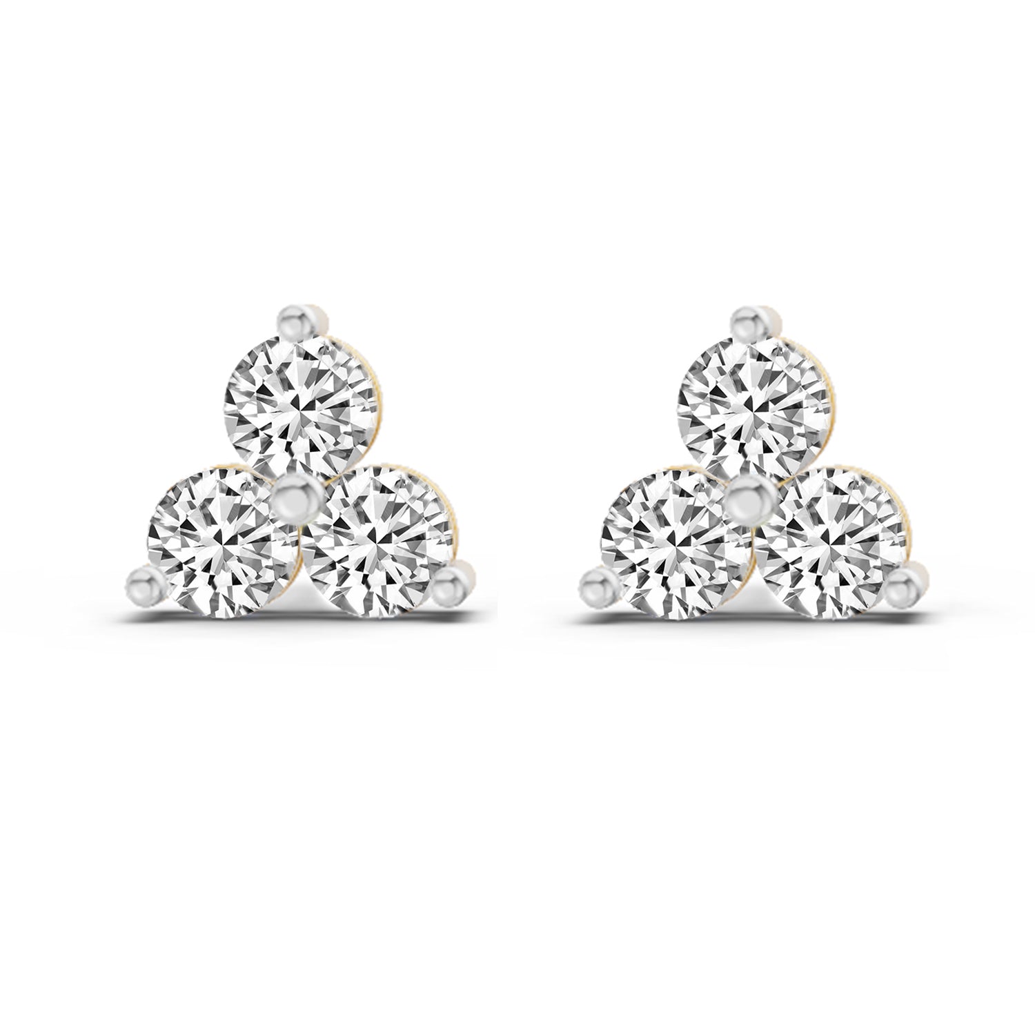 1 Ct  Round Shape Diamond 3 Stone Stud Earrings | 14K Rose Gold