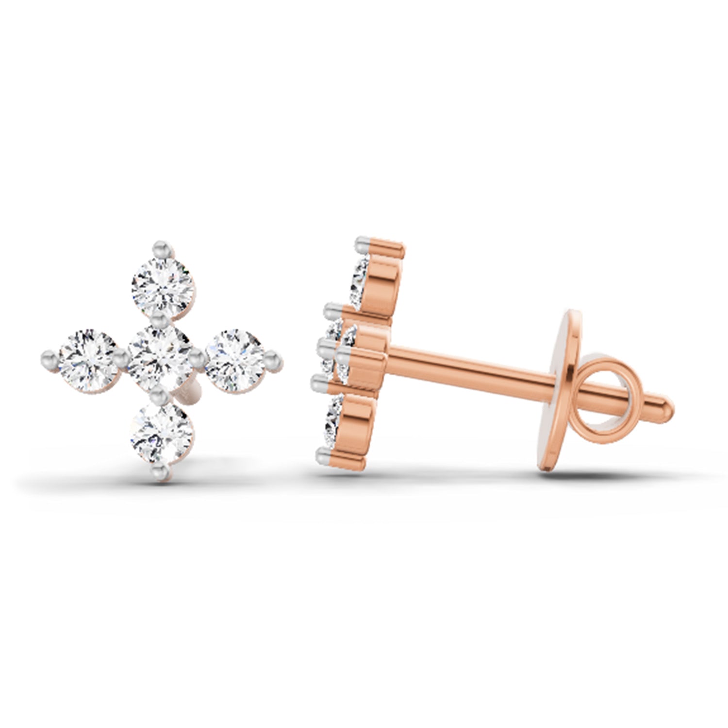 0.37 Ct  Round Shape Diamond Floral Stud Earrings | 14K Rose Gold
