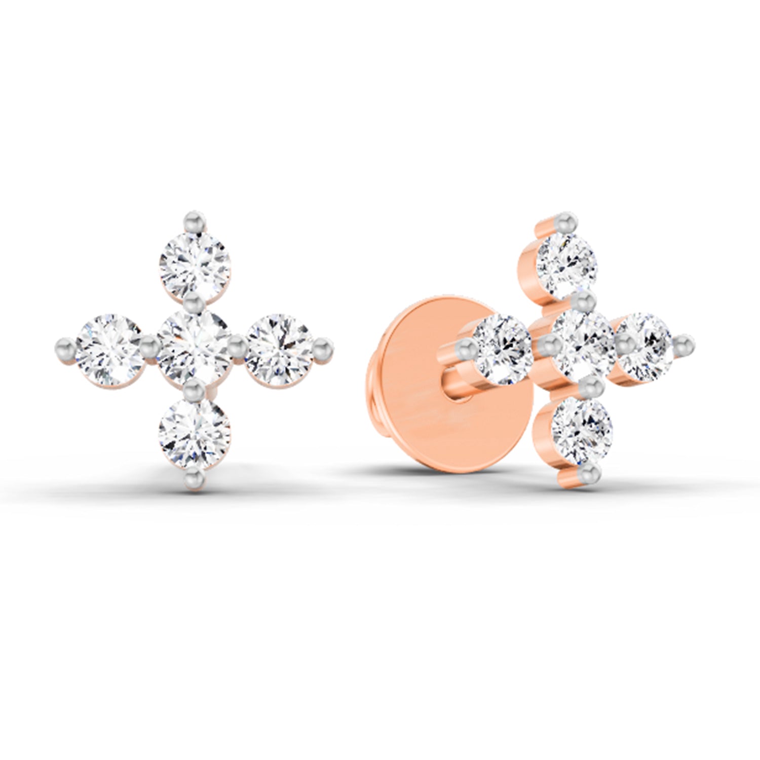 0.37 Ct  Round Shape Diamond Floral Stud Earrings | 14K Rose Gold