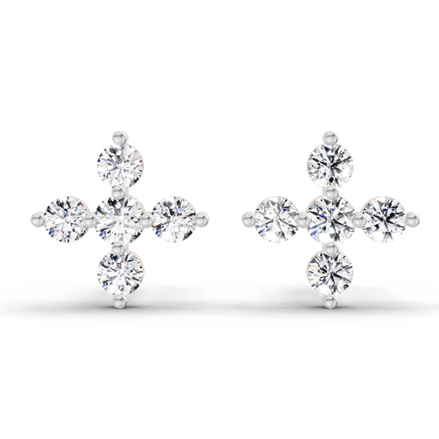 0.37 Ct  Round Shape Diamond Floral Stud Earrings | 14K Rose Gold
