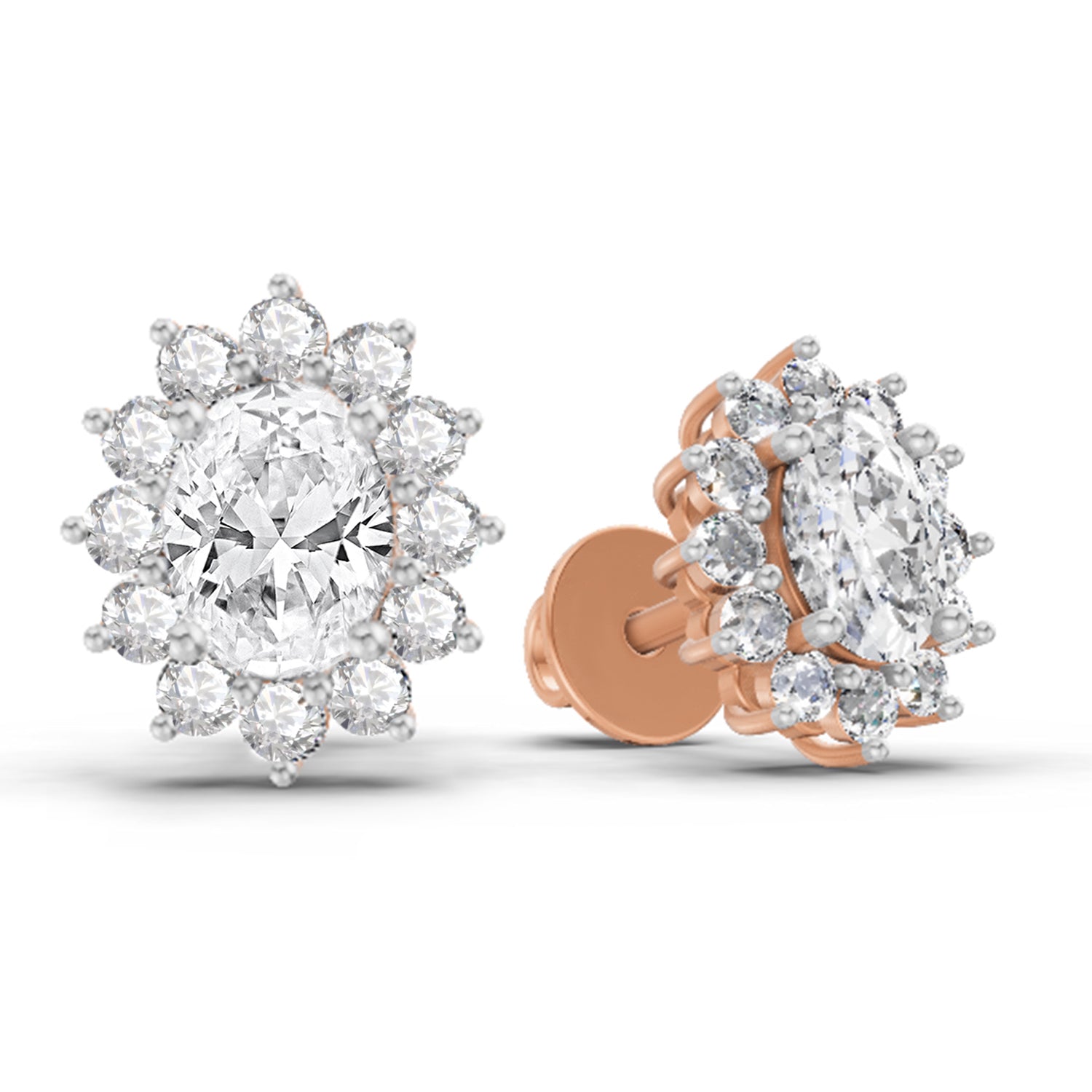 1.25 Ct  Oval Shape Halo Diamond Stud Earrings | 14K Rose Gold