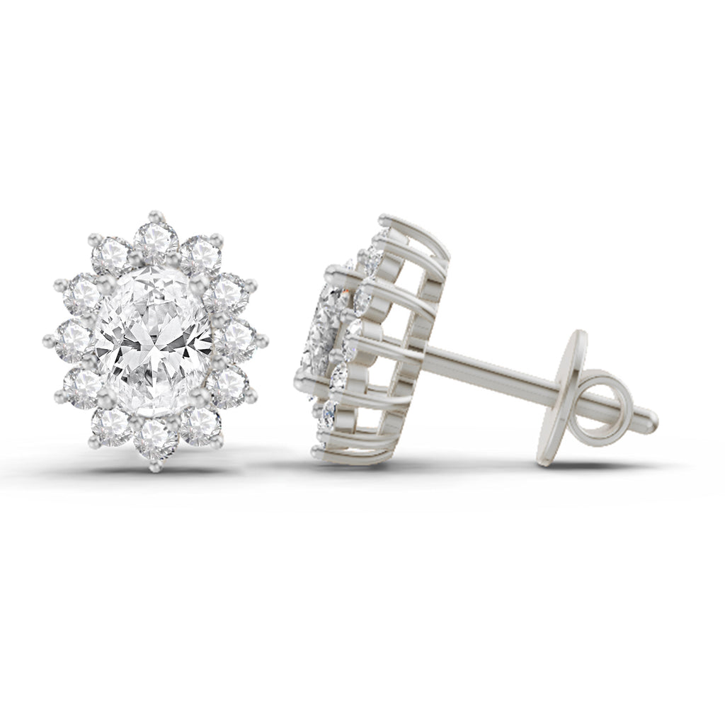 1.25 Ct  Oval Shape Halo Diamond Stud Earrings | 14K Rose Gold