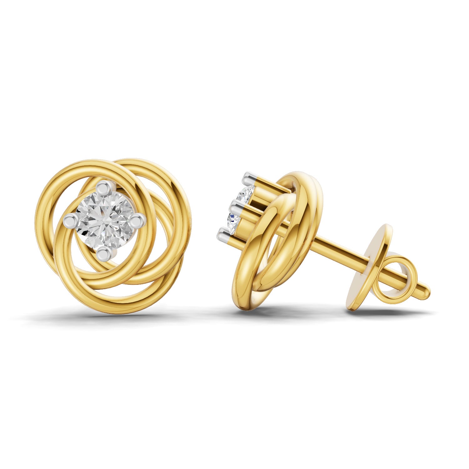 0.27 Carat Round Shape | 925 Sterling Silver Yellow Gold Plated Fashion Stud Earrings