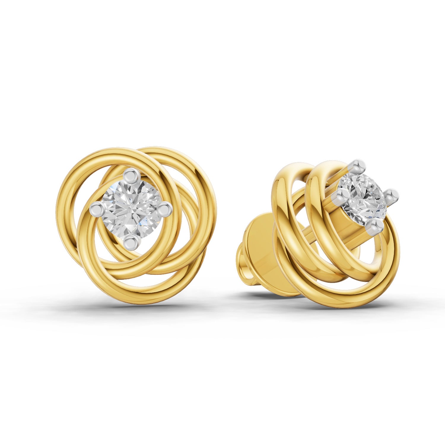 0.27 Carat Round Shape | 925 Sterling Silver Yellow Gold Plated Fashion Stud Earrings