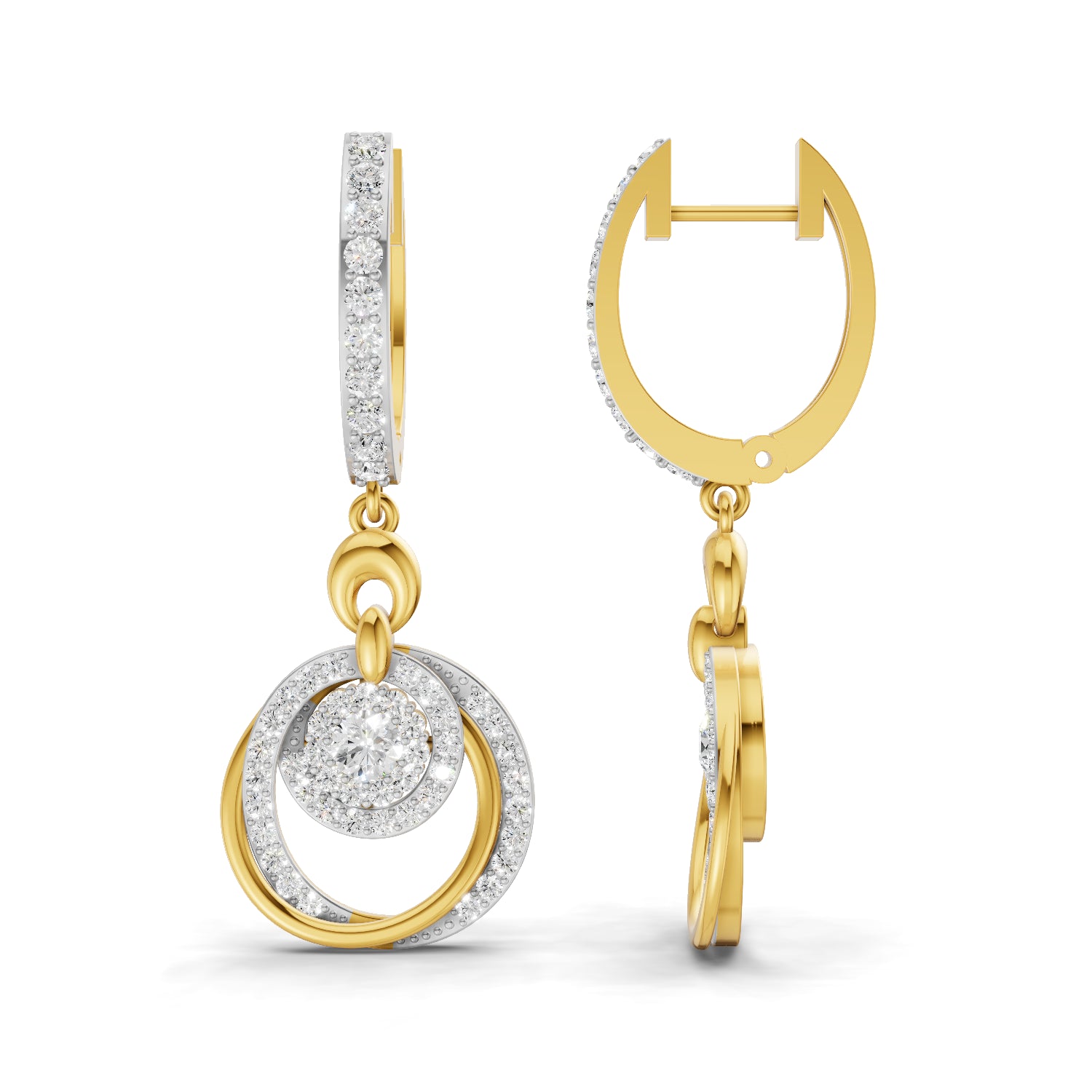1.68 Carat | 925 Sterling Silver Gold Plated Cluster Circle Drop Earrings