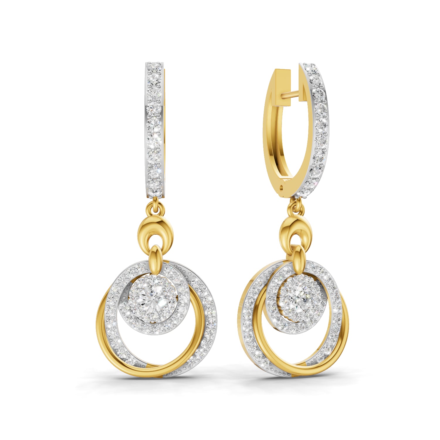 1.68 Carat | 925 Sterling Silver Gold Plated Cluster Circle Drop Earrings