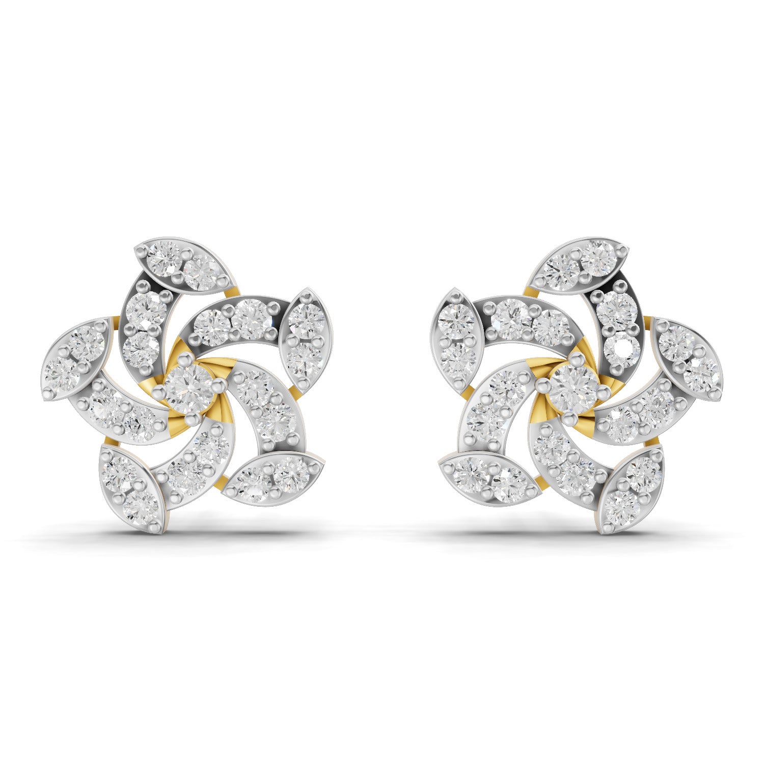0.67 Carat Round Shape | 925 Sterling Silver Yellow Gold Plated Floral Earrings