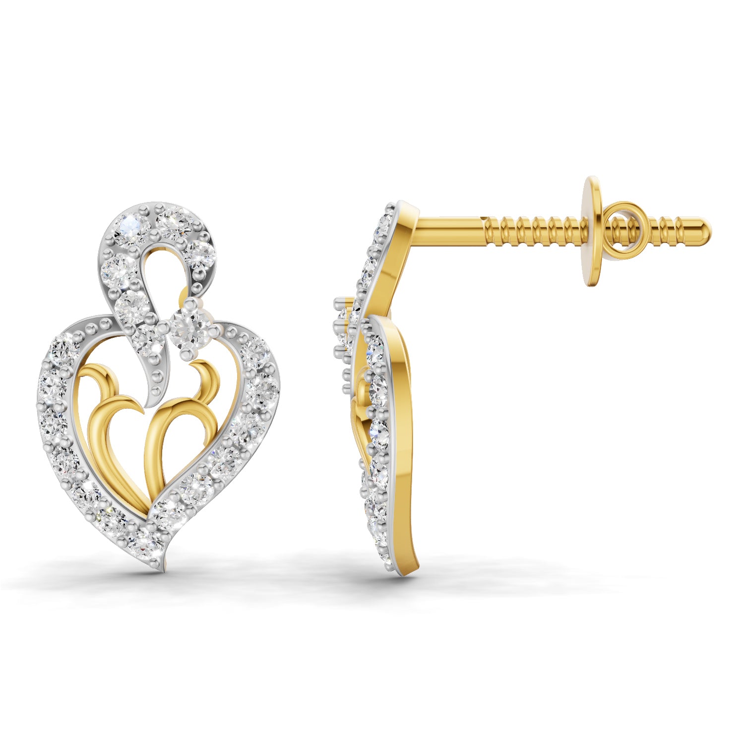 0.73 Carat  | 925 Sterling Silver Yellow Gold Plated Heart Fashion Earrings