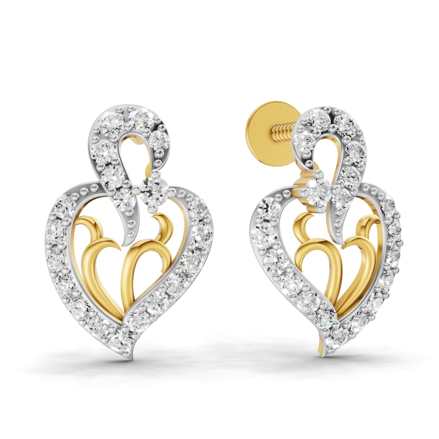 0.73 Carat  | 925 Sterling Silver Yellow Gold Plated Heart Fashion Earrings