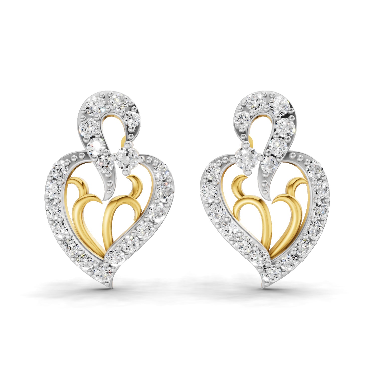 0.73 Carat  | 925 Sterling Silver Yellow Gold Plated Heart Fashion Earrings