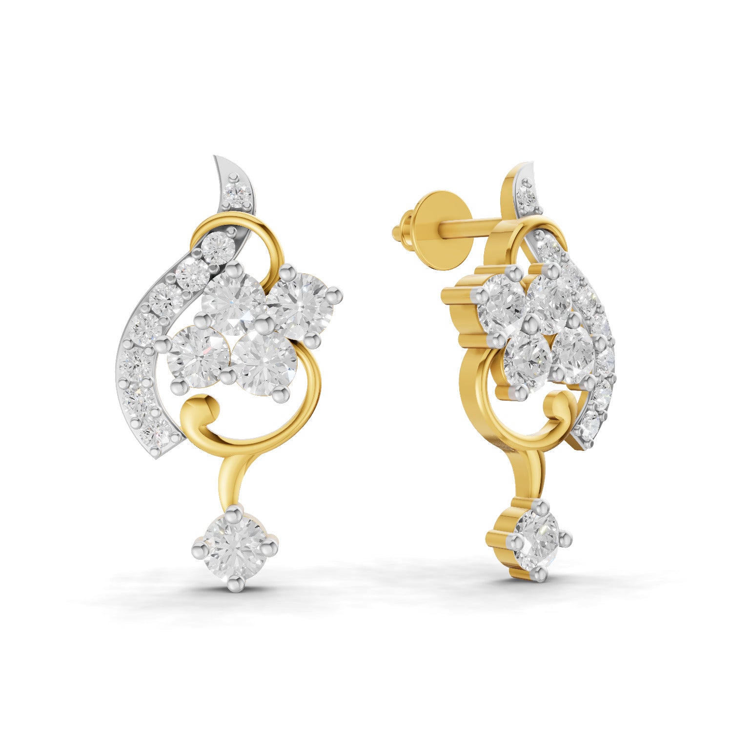 1.34 Carat | 925 Sterling Silver Yellow Gold Plated Fashion Stud Earrings