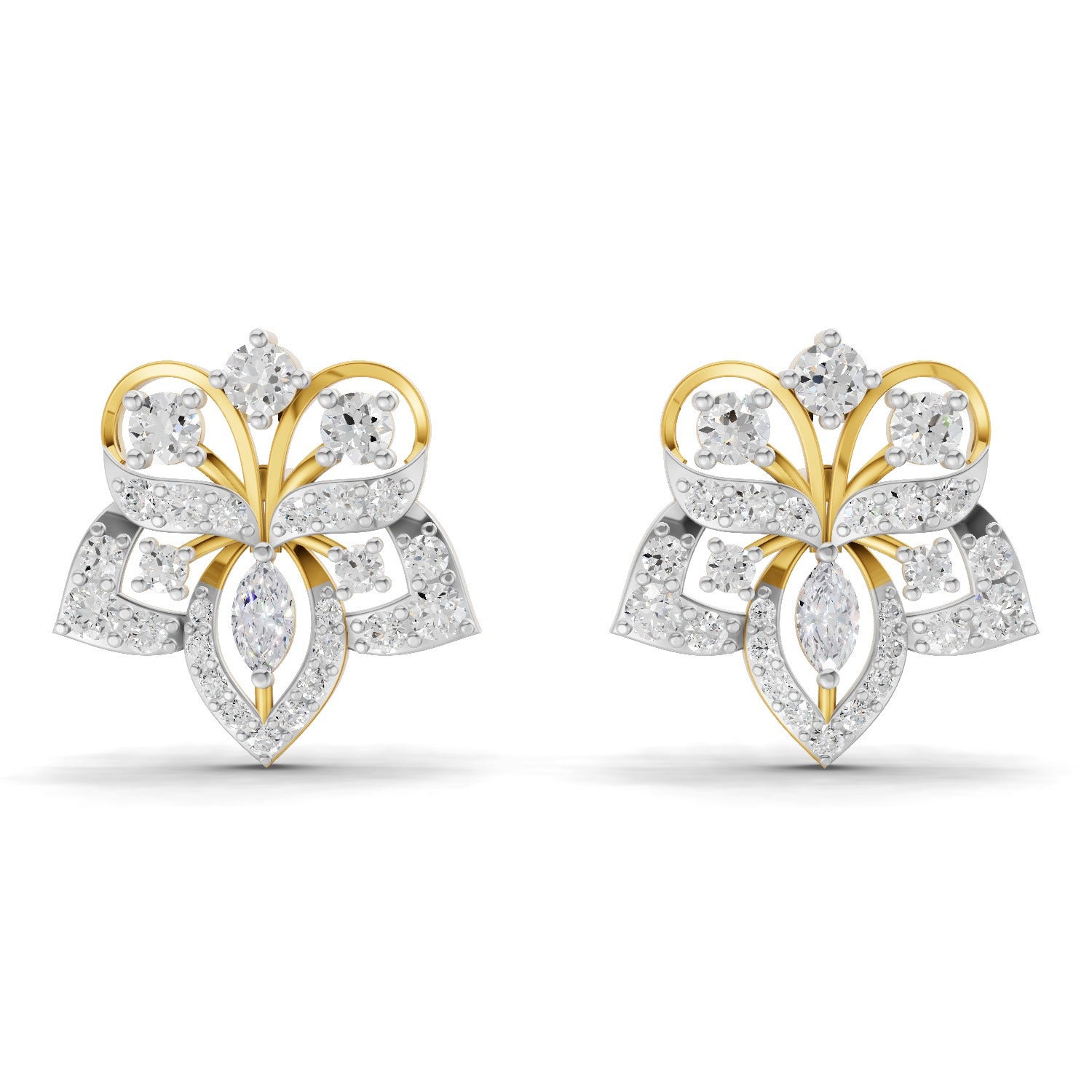 2.48 Carat | 925 Sterling Silver Yellow Gold Plated Fashion Stud Earrings