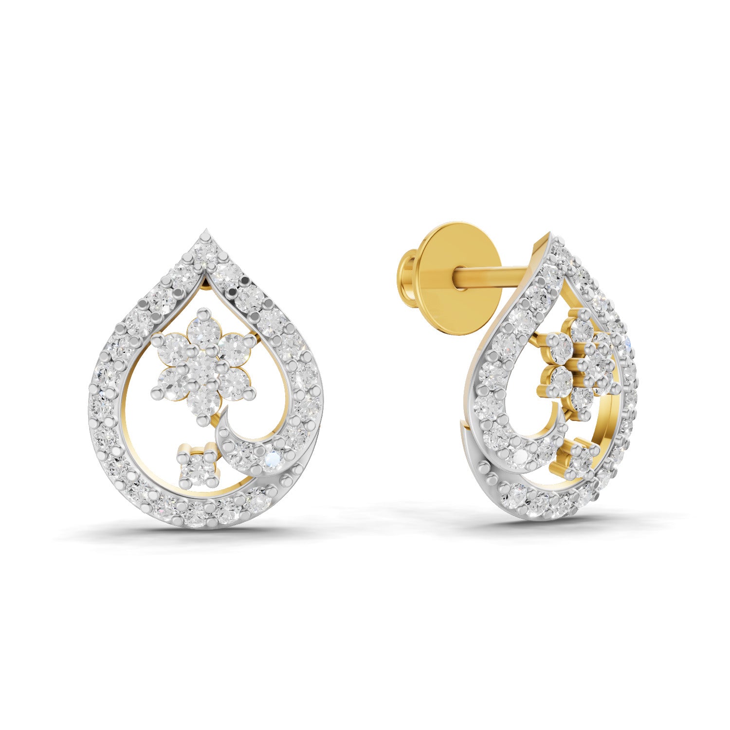 1.4 Carat | 925 Sterling Silver Yellow Gold Plated Fashion Stud Earrings