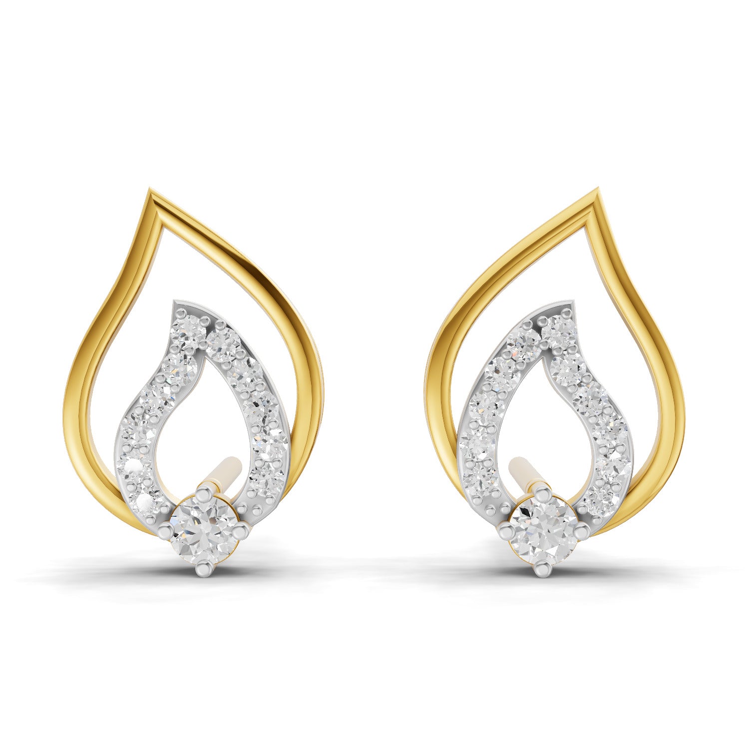 0.36 Carat | 925 Sterling Silver Yellow Gold Plated Fashion Stud Earrings