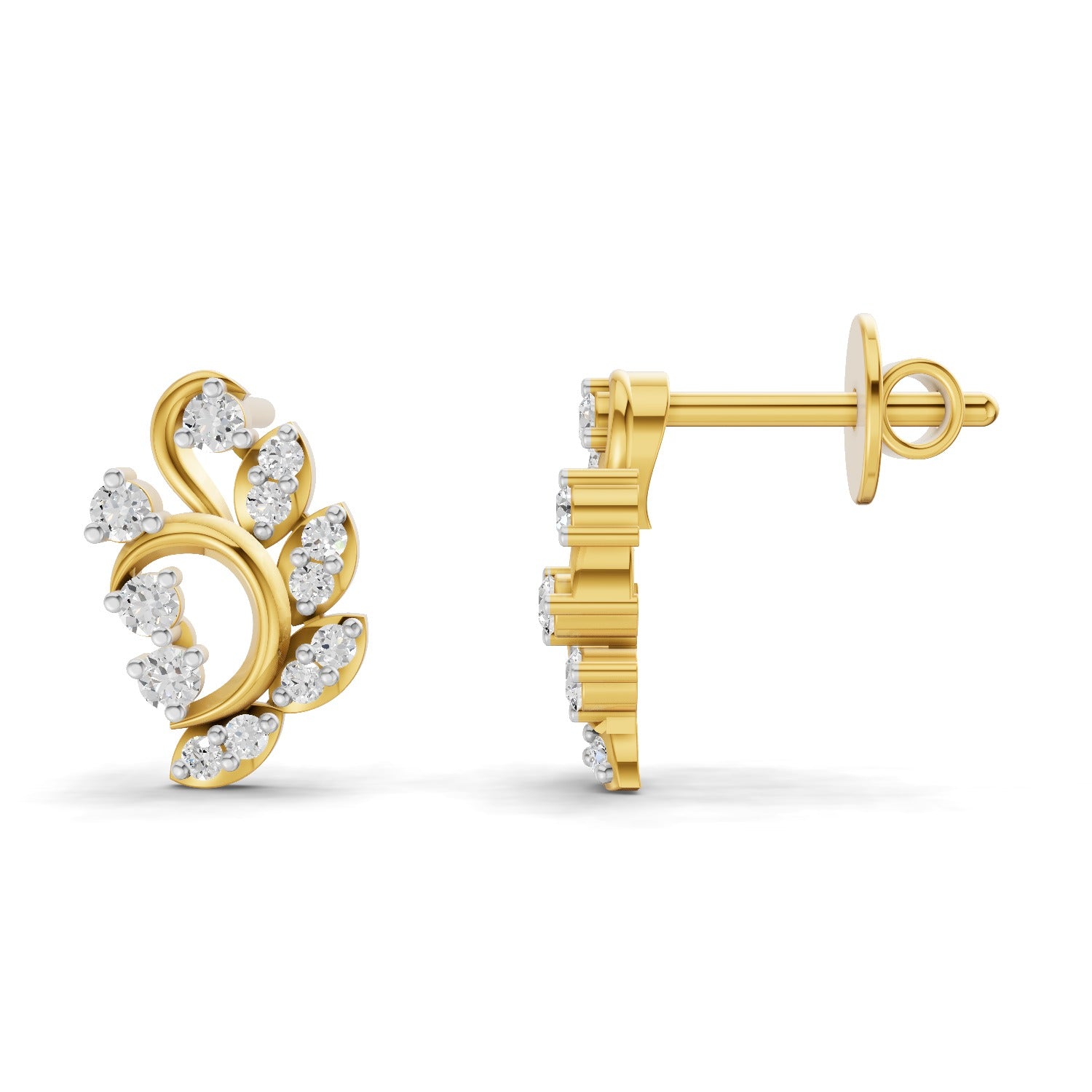 0.27 Carat | 925 Sterling Silver Yellow Gold Plated Fashion Stud Earrings